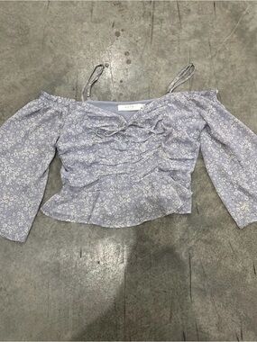 Astr Floral Off-Shoulder Tie-Front Blouse
